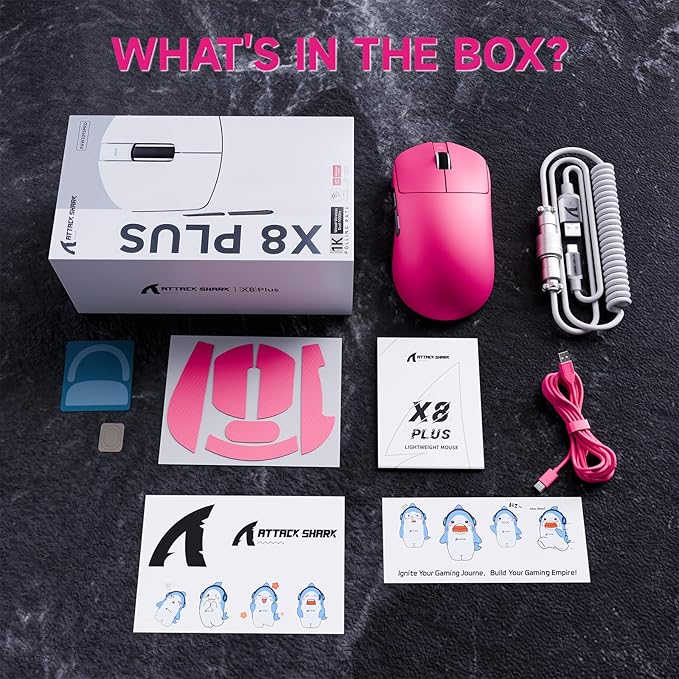 ATTACK SHARK X8Plus 55g Superlight Wireless Gaming Mouse with 40K DPI,PAW 3395PRO Sensor, Broadcom BK52820 Chip,HUANO Switch,Web Driver,Tri-Mode Fit Large Hand Mice with RGB Cable -Berry Red&Sticker