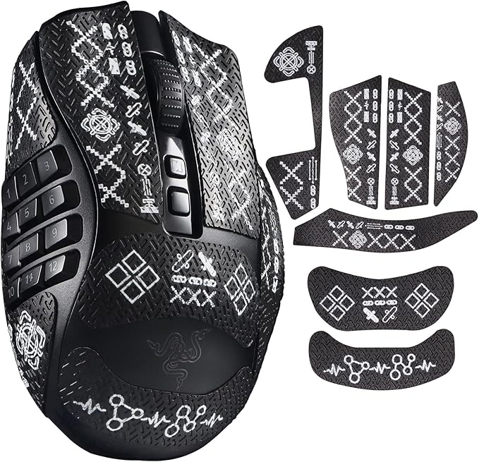immoenuc Mouse Grip Tape Sticker for Razer Naga V2 Pro Wireless Gaming Mouse Anti Slip Skin Self-Adhesive,Pre-Cut,Sweat-Resistant (Printing Pattern)