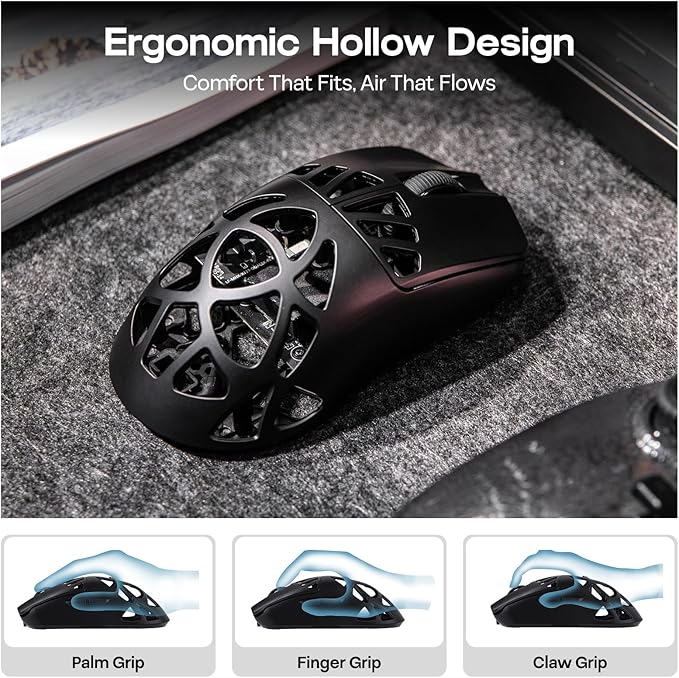 EPOMAKER Carbon X Wireless Gaming Mouse, 400 to 30,000 DPI Adjustable, PAW3950 Sensor, 50g Lightweight, Carbon Fiber Shell, 2.4G/BT/USB-C Rechargeable Wireless Mouse for PC/Mac/Linux (Matte Black)