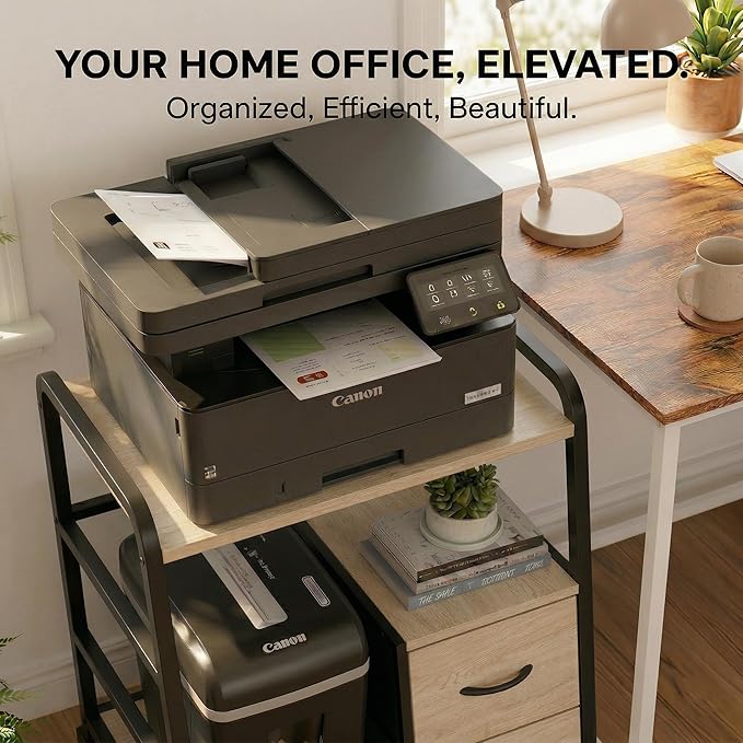 Printer Stand Featuring Fabric Drawers, Under Desk Host Computer Cabinet and Shredder Shelf, Heavy Duty Printer Stand with Storage Workstation Organization Printer Table for Home Office