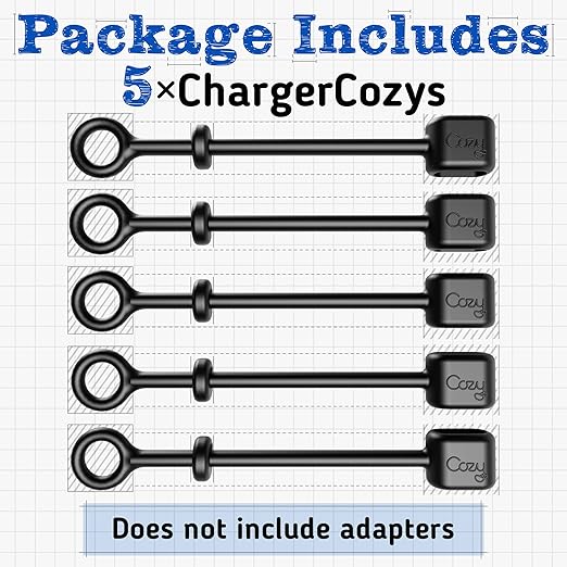 [5-Pack] Charging Cable Keeper/Adapter Tether/Holder, Compatible with Apple Pencil USB-C Adapter, Micro USB Adapter | Perfect for Keychain, Car, Travel (Black - 5 Pack)