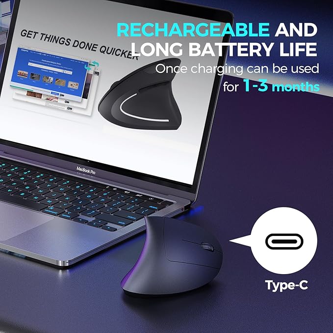 AVMTOM Wireless Mouse Wireless Gaming Mouse Rechargeable PC Mouse with RGB Backlit 6 Buttons Adjustable Ergonomic for Laptop, PC, Computer, Desktop, Notebook etc Gaming Mouse Wireless (Pure Black)