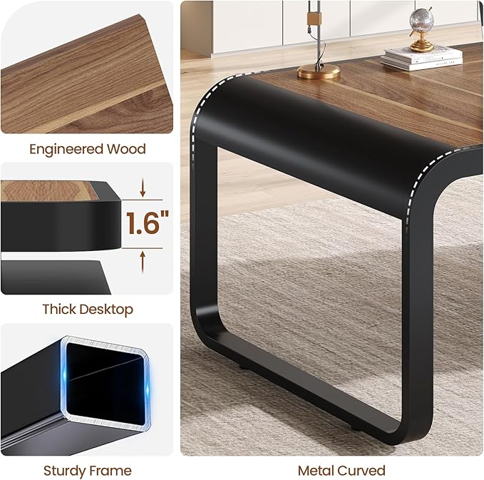 Itaar 70.9" Executive Desk, Large Computer Desk with Drawers and Lateral File Cabinet, Office Desk with Removable Shelves, Business Furniture Desk Workstation for Home Office, Walnut