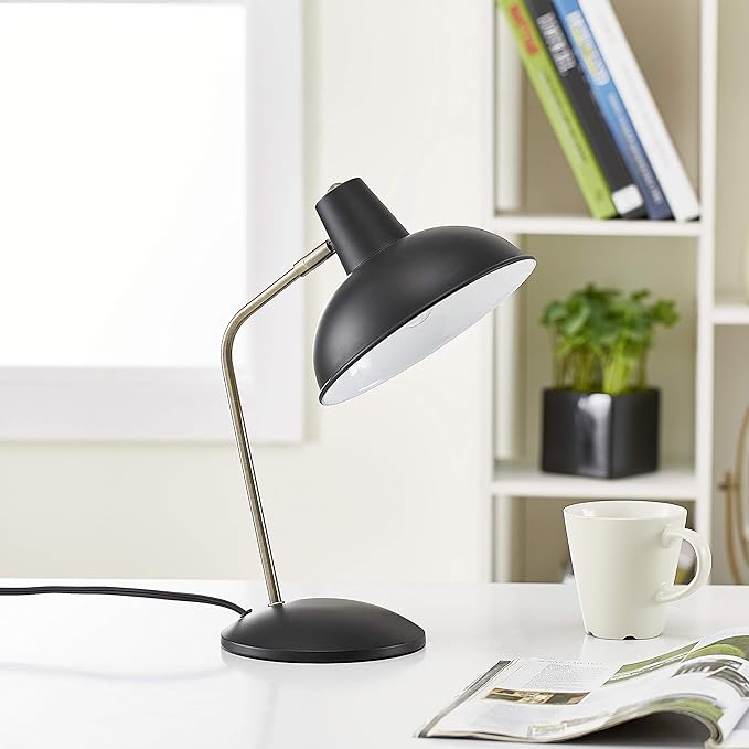 Light Society Black Retro Hylight Desk Lamp with Antique Brass Details, Mid Century Modern Vintage Style