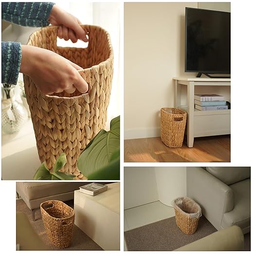 Tidita 4 Gallons Wicker Waste Basket for Bathroom - Water Hyacinth Wicker Trash Can – Kitchen, Bathroom Garbage Can, Oval Magazine Basket - Desk Trash Can, Office Garbage Can with Open Top, Handles