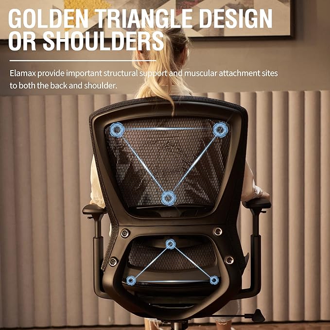 ELABEST Ergonomic Mesh Office Chair Computer Desk Chair, BIFMA 5.1 Certified Commercial Task Chair | Adjustable Lumbar Support & Armrests,Comfort Wide Seat,Swivel Home Office Chair(Black)