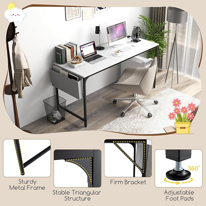 Tangkula 60" Conference Desk Set of 6, Modern Boardroom Desk with Storage Bag, Headphone Hook, Sturdy Metal Frame, Rectangular Seminar Table with Charging Station