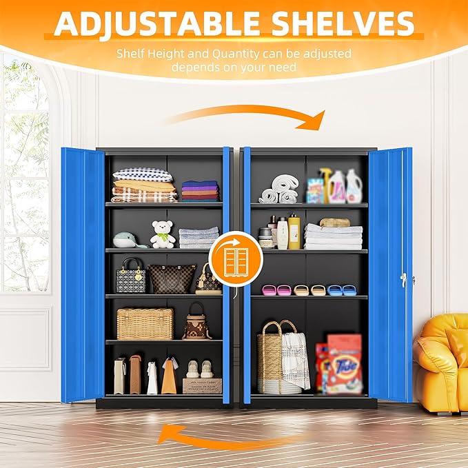 INTERGREAT Metal Storage Cabinet, 72” H Storage Cabinet with 2 Doors and 4 Adjustable Shelves for Office, Home, Garage (Assembly Required, Black Blue)