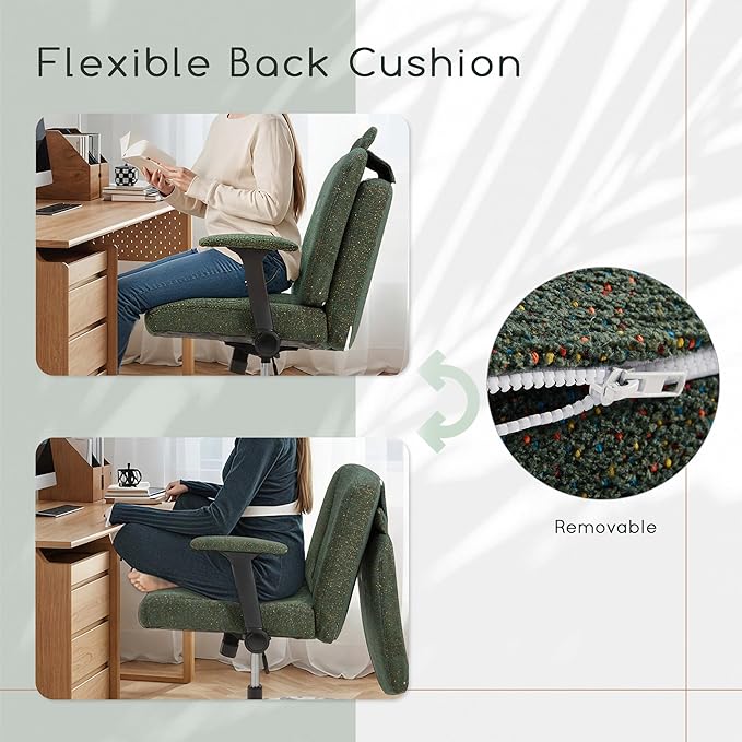 HOMREST Criss Cross Chair with Arms and Castors,Plus Size Cross Legged Office Chair with Extra Wide Seat&Flexible Back Cushion,Cute Comfy Desk Chairs for Home Office,Vanity,Reading(Christmas Green)