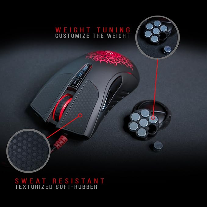 Bloody AL90 Optical Gaming Mouse with Light Strike (LK) Optical Switch & Scroll - 8 Programmable Buttons and Advanced Macros - Ergonomic Right Hand Grip - Button Grips - Colored Profile Selection