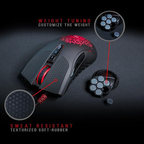 Bloody AL90 Optical Gaming Mouse with Light Strike (LK) Optical Switch & Scroll - 8 Programmable Buttons and Advanced Macros - Ergonomic Right Hand Grip - Button Grips - Colored Profile Selection