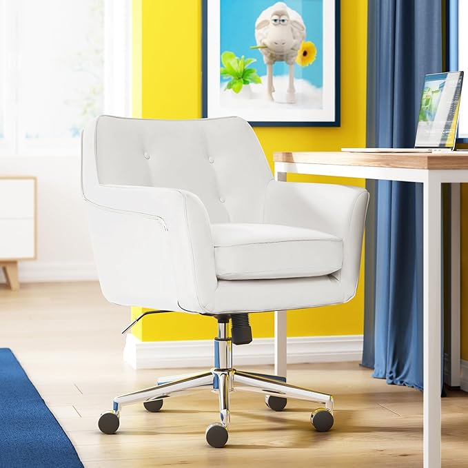 Serta Ashland Home Office Desk Chair with Button Tufted Mid-Back, Memory Foam Cushion, Modern Vanity Armchair