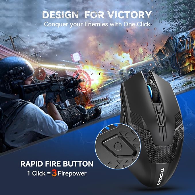 TECKNET Wireless Mouse-USB Ergonomic Optical Cordless Mouse with 8 Buttons,12-Month Battery Life,4800 DPI Optical Tracking,High-Precision 5 Adjustable DPI for PC/Mac/Laptop