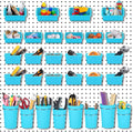 Roowest 60 Pcs Pegboard Cups Pegboard Bins Set, Wall Organizer with Hooks and Loops, Hooks Assortment Organizer Accessory for Office Storage Garage Craft Workshop(Blue)