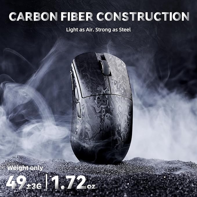 ATTACK SHARK R11 Ultra 8K Carbon Fiber Wireless Gaming Mouse,PAW3950MAX 42K DPI Sensor,49g Superlight Ergonomic Computer Mice with Tri-Mode,70M Switch Cloud Driver for Win/Mac/PC Gamer,Ink Blade