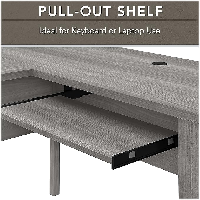 Bush Furniture Somerset 60W L Shaped Desk with Hutch and Lateral File Cabinet in Platinum Gray