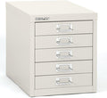 Bisley 5-Drawer Steel MultiDrawer Cabinet - Traffic White, Chrome Pull Handles with Label Holders, Powder-Coated Steel, Removable Drawers, Desktop Storage, Labels Included