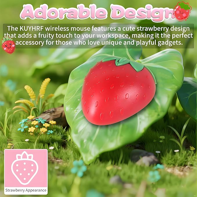 Cute Strawberry Wireless Mouse - 2.4G & Bluetooth Dual-Mode, Ergonomic Design for Laptop/PC - Perfect for Students & Gamers, Comfortable Grip & Plug-and-Play (Red)