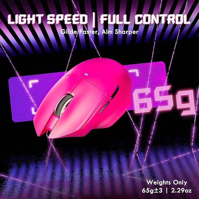 MAMBASNAKE×Attack Shark V6 65g Lightweight RGB Gaming Mouse with Magnetic Charging Dock, BT/2.4G Wireless/Wired 1K Polling Rate, 25K DPI, Programmable Mice for PC/Mac/Laptop(Berry)