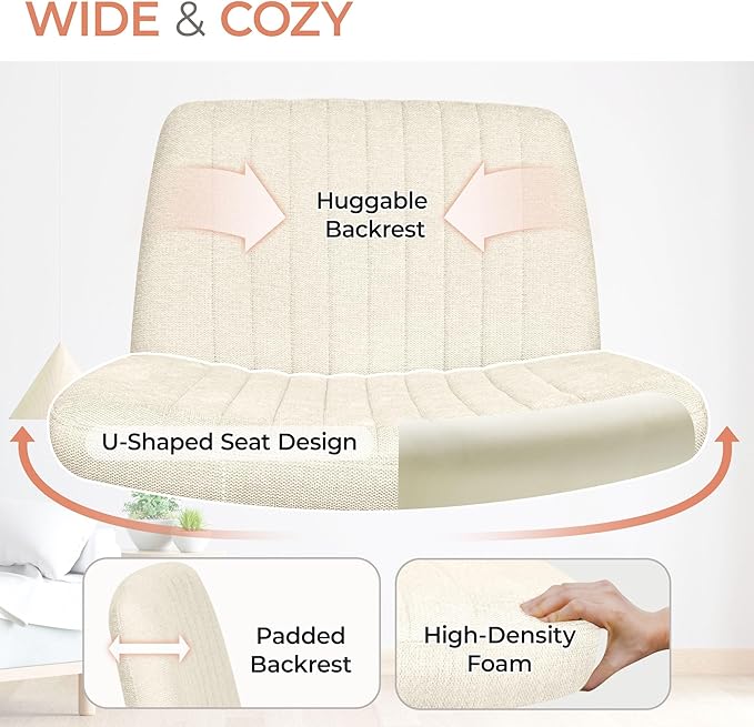 Orange Factory Criss Cross Chair No Wheel Wide Cross Legged Office Desk Vanity Chair Comfy Fabric Armless Adjustable Swivel for Home Computer Task (Beige No Wheel, Classic Fabric)