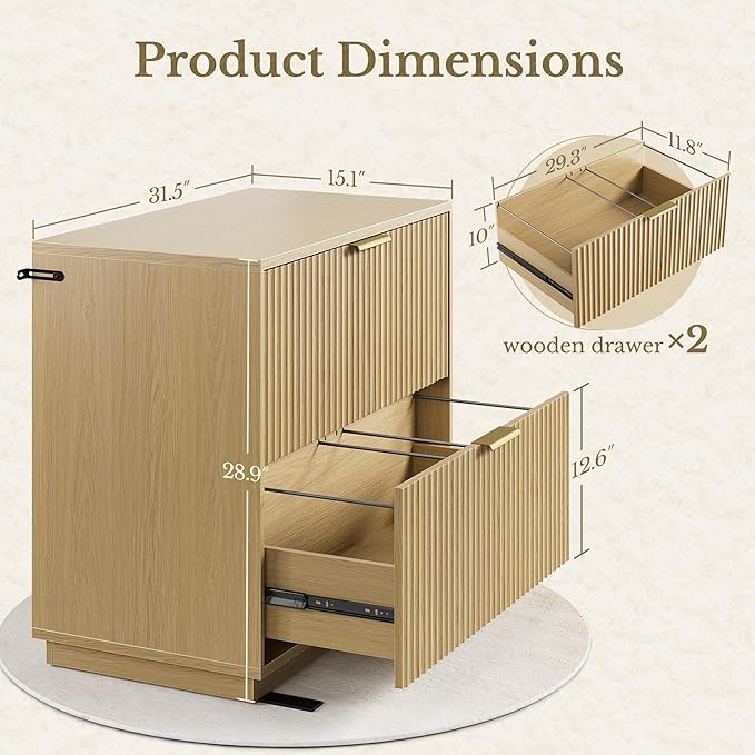 Home Office Furniture Set, 67'' Electric Standing Desk with 73'' Bookshelf and 2 Drawer Lateral File Cabinet, Office Furniture Desk Sets, Fluted Light Walnut