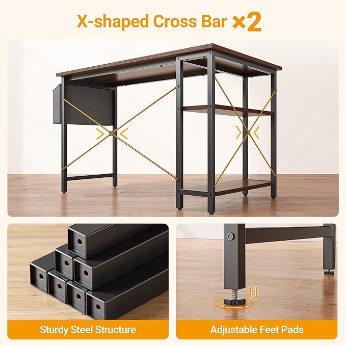 CubiCubi L Shaped Desk, 55" Computer Table with Reversible Storage Shelves Home Office Corner Study Writing Gaming, Brown