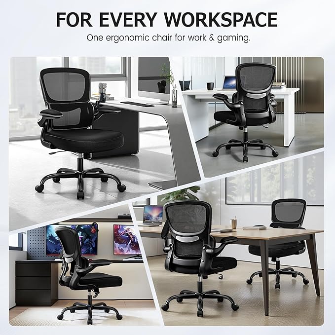 ALLGOD Ergonomic Office Chair, Breathable Mesh Ergonomic Desk Chair with Lumbar Support, Flip-up Armrests, Computer Chairs Comfortable for Home, Office, Work, Standard, 2 Pack