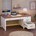 GarveeHome Executive Desk with Drawers, Farmhouse Home Office Desk with Charging Station, 53.54 in Wooden Computer Desk with File Cabinet Storage for Work Study Writing,White Walunt