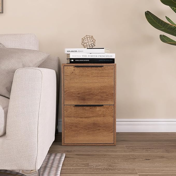 Wooden 2 Drawer File Cabinet, Wood Vertical Filing Cabinet Fits Hanging Files Letter Size for Home Office, Brown