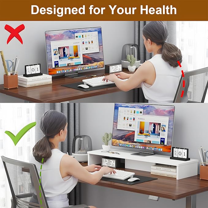Qupui Dual Monitor Stand Riser for Desk with LED Lights, Large Computer Monitor Stand for 2 Monitors, Desk Shelf for Top of Desk, Desktop Organizer for Computer, Laptop, Printer, TV
