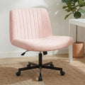 Orange Factory Criss Cross Chair Wheels Vanity Chair Office Desk Comfy Wide Cross Legged Armless Teddy Fabric Adjustable Swivel for Home Computer Task (Pink, Teddy Fleece)