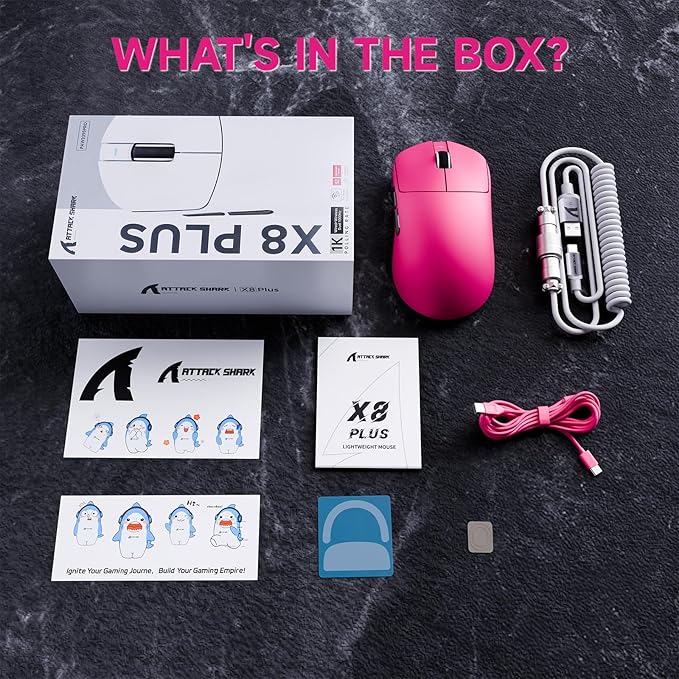 ATTACK SHARK X8Plus 55g Superlight Wireless Gaming Mouse with 40K DPI,PAW 3395PRO Sensor, Broadcom BK52820 Chip,HUANO Switch,Web Driver,Tri-Mode Fit Large Hand Mice with RGB Cable -Berry Red