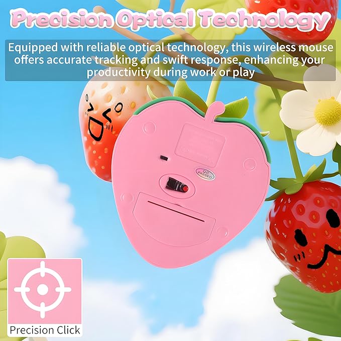 Cute Strawberry Wireless Mouse - 2.4G & Bluetooth Dual-Mode, Ergonomic Design for Laptop/PC - Perfect for Students & Gamers, Comfortable Grip & Plug-and-Play (Pink)