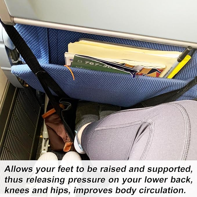 Footrest Hammock, Adjustable Hanging Foot Sling for Airplane Travel, Desk Foot Rest Essentials, Leg Rest Support Strap to Relax Your Feet