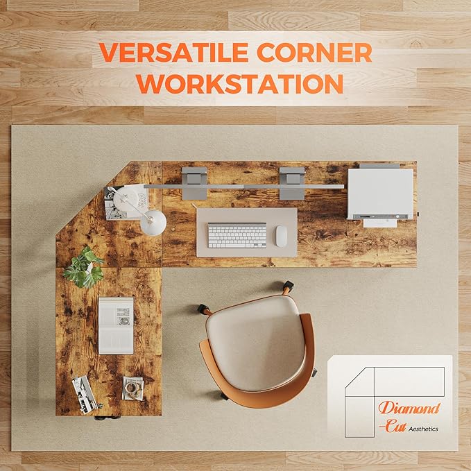 Mericonia 50 inch Large L Shaped Desk, Simple Corner Gaming Desk with CPU Stand & Hooks, Computer Desk for Home, Bedroom & Office Workspace, Dark Brown