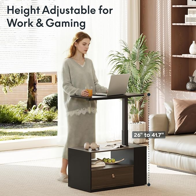 FLEXISPOT H7 CAB Height Adjustable Sit-Stand Computer Workstation Desk with Storage, Pneumatic Lift Laptop Desk with Drawer & Cabinet, Compact Small Space Home Office Desk (25.8"–41.3", Black)