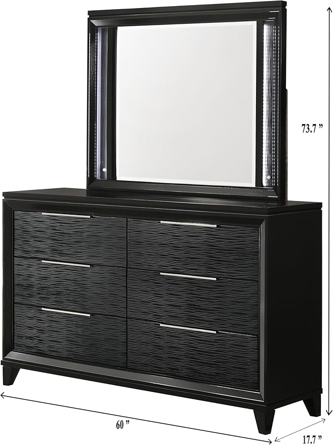 GOWE 1pc Modern Contemporary Transitional Black Textured Finish 6-Drawer Storage Dresser Wooden Solid Wood Bedroom Living Room Home Furniture Modern Style Black Color Six Storage Drawers