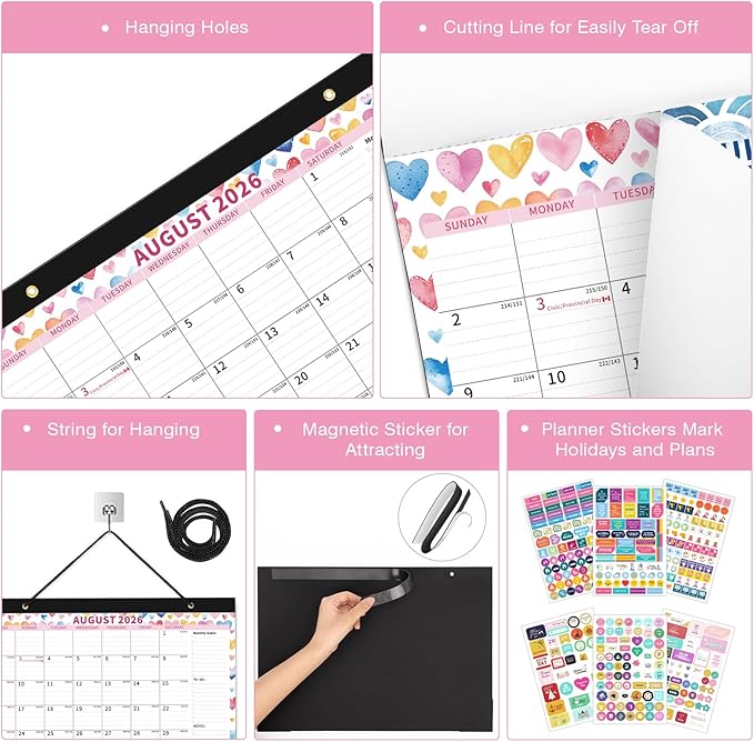 Ospelelf Desk Calendar 2026-2027, Magnetic Fridge Wall Calendar, 18 Month Monthly Large Calendar Planner with Plastic Cover 17" X 12", January 2026 - June 2027 Geometry