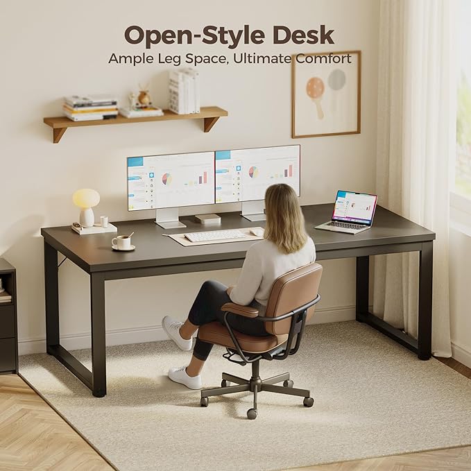 Mericonia 40 Inch Computer Desk, 1.2" Thick Modern Simple Study Writing Table, Heavy Duty Industrial Office Desk for Home Bedroom Workstation, Black