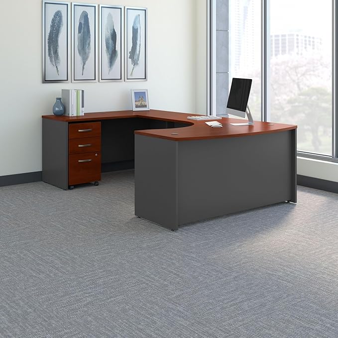Bush Business Furniture Series C 60W Left Handed Bow Front U Shaped Desk with Mobile File Cabinet in Hansen Cherry