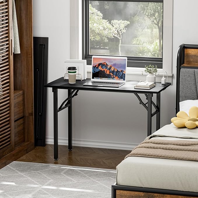 TEMI Foldable Desk with Power Outlets & USB – Dark Oak (44.3")