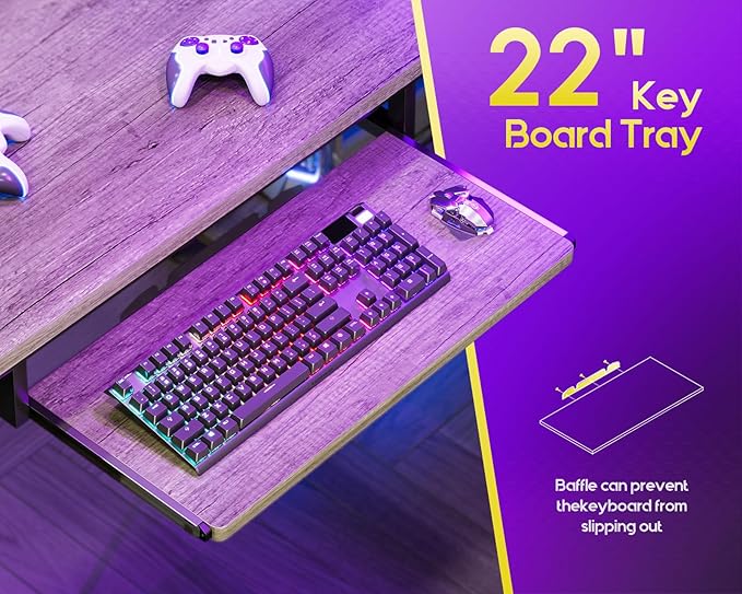 AODK 59 Inch L Shaped Desk with 4 Drawers, Gaming Desk with Led Lights & Power Outlets, Computer Desk with Pegboard & Keyboard Tray, Reverisble Home Office Desk with Storage Shelves & CPU Stand, Grey