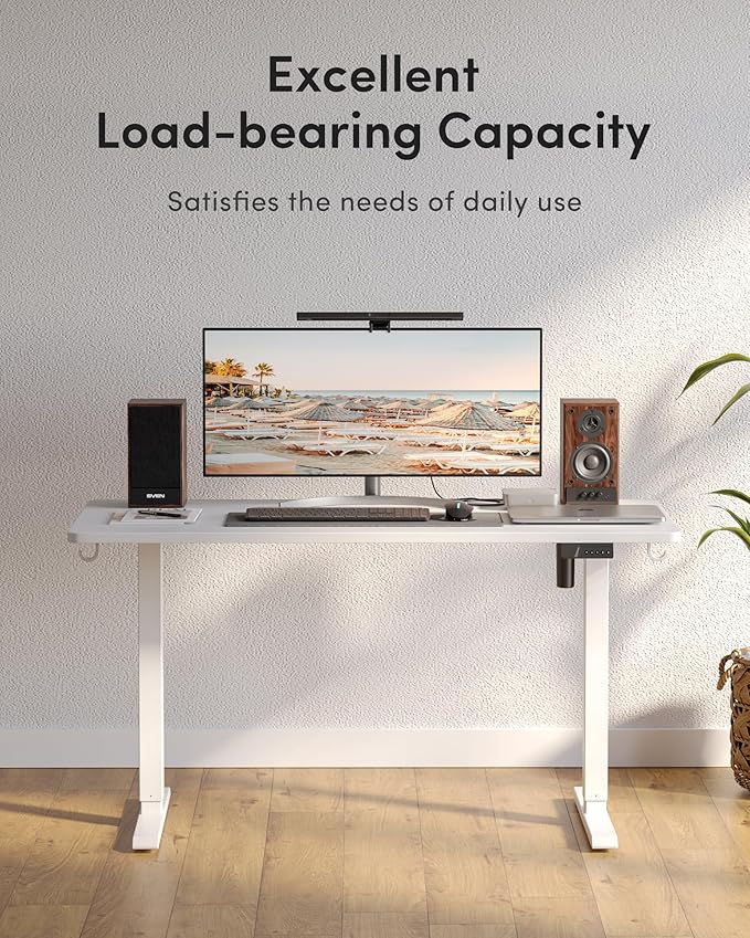 Cubiker Standing Desk, 40x24 Inches Sit Stand Home Office Desk, Electric Stand up Desk, Adjustable Desk with Splice Board, White Frame/White Top