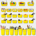 Roowest 60 Pcs Pegboard Cups Pegboard Bins Set, Wall Organizer with Hooks and Loops, Hooks Assortment Organizer Accessory for Office Storage Garage Craft Workshop(Yellow)