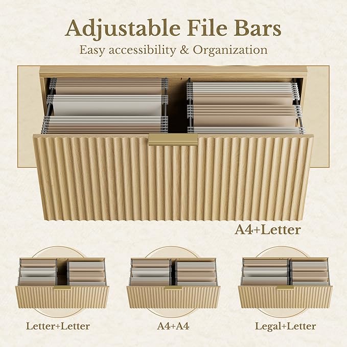 Home Office Furniture Set, 67'' Electric Standing Desk with 73'' Bookshelf and 2 Drawer Lateral File Cabinet, Office Furniture Desk Sets, Fluted Light Walnut