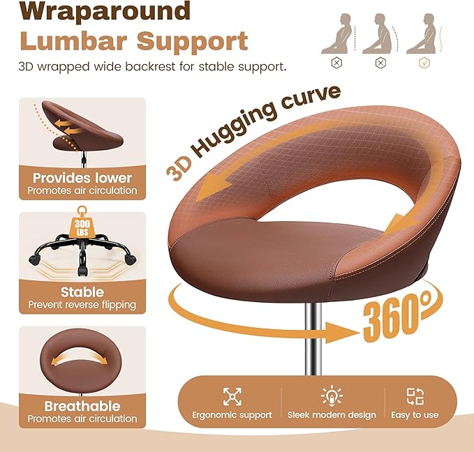 BESTFAIR Drafting Chair with Back, Height Adjustable Rolling Stool with Foot Rest, Tall 360° Swivel Stool PU Leather Chair with Wheels for Home Office, Standing Desk, Brown 4 Pack