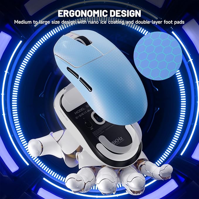 ATTACK SHARK X8 Ultimate Wireless Gaming Mouse,PAW3950MAX 42K DPI Sensor,Nordic 54L15 MCU,Wireless/Wired Dual 8K Polling,Optical Switch,59g Lightweight Tri-Mode Mice with Coiled Cable-White&Griptape