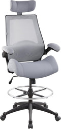 BOLISS 400lbs High Back Computer Office Drafting Chair Flip up Armrests Lumbar Support Adjustable Big Footrest Ring (Grey)