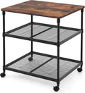 Giantex Printer Stand, 3-Tier Industrial Printer Cart with Lockable Wheels, Adjustable Shelves, Metal Frame, Mobile Under Desk Shelf for Home Office, Printer Table Fit Fax Machine, Scanner (Brown)