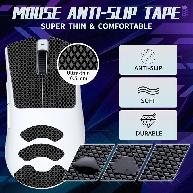 TALONGAMES Mouse Anti Slip Grip Tape Compatible with Razer DeathAdder V3 Pro Gaming Mouse, Palm Sweat Absorption, Thin 0.5mm, Cut to Fit, Easy to Apply, Mouse Skin (Black)